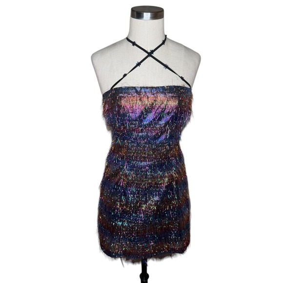 Nanette Lepore Dresses & Skirts - NANETTE LEPORE Y2K Party Dress Multicolor Metallic Tinsel Fringe Women's Size 6